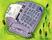 Graphic of fax machine; Actual size=180 pixels wide